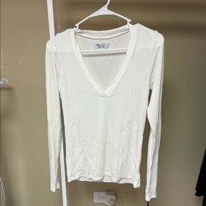 Michael Lauren white long sleeve ribbed v neck sweater new with tags size S